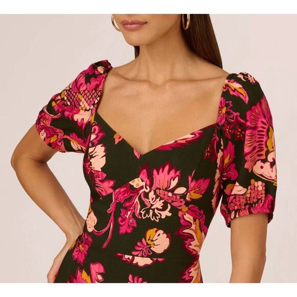 Adrianna by Adrianna Papell Rayon Sweetheart Neck Tiered Midi Dress SZ8 Floral - Picture 2 of 10